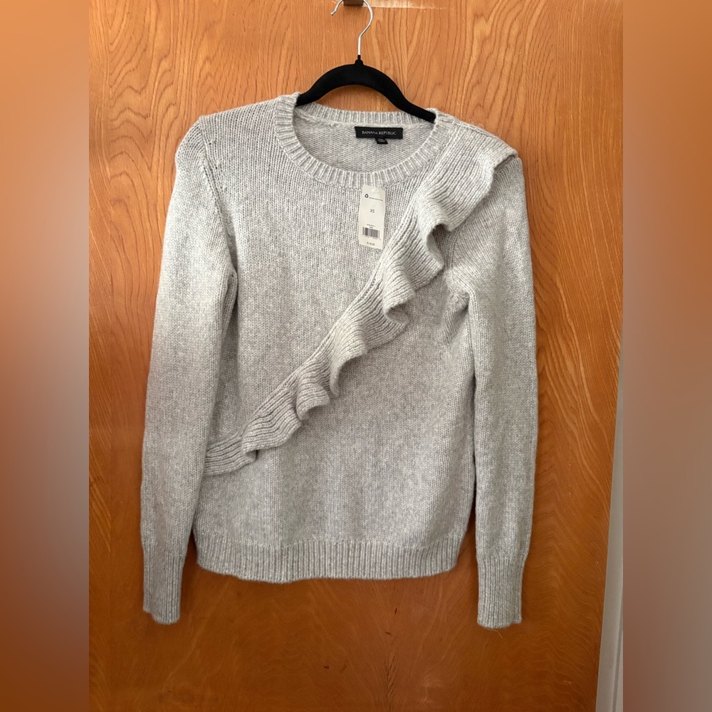 NWT Banana Republic Light Gray Ruffle alpaca blend Sweater XS